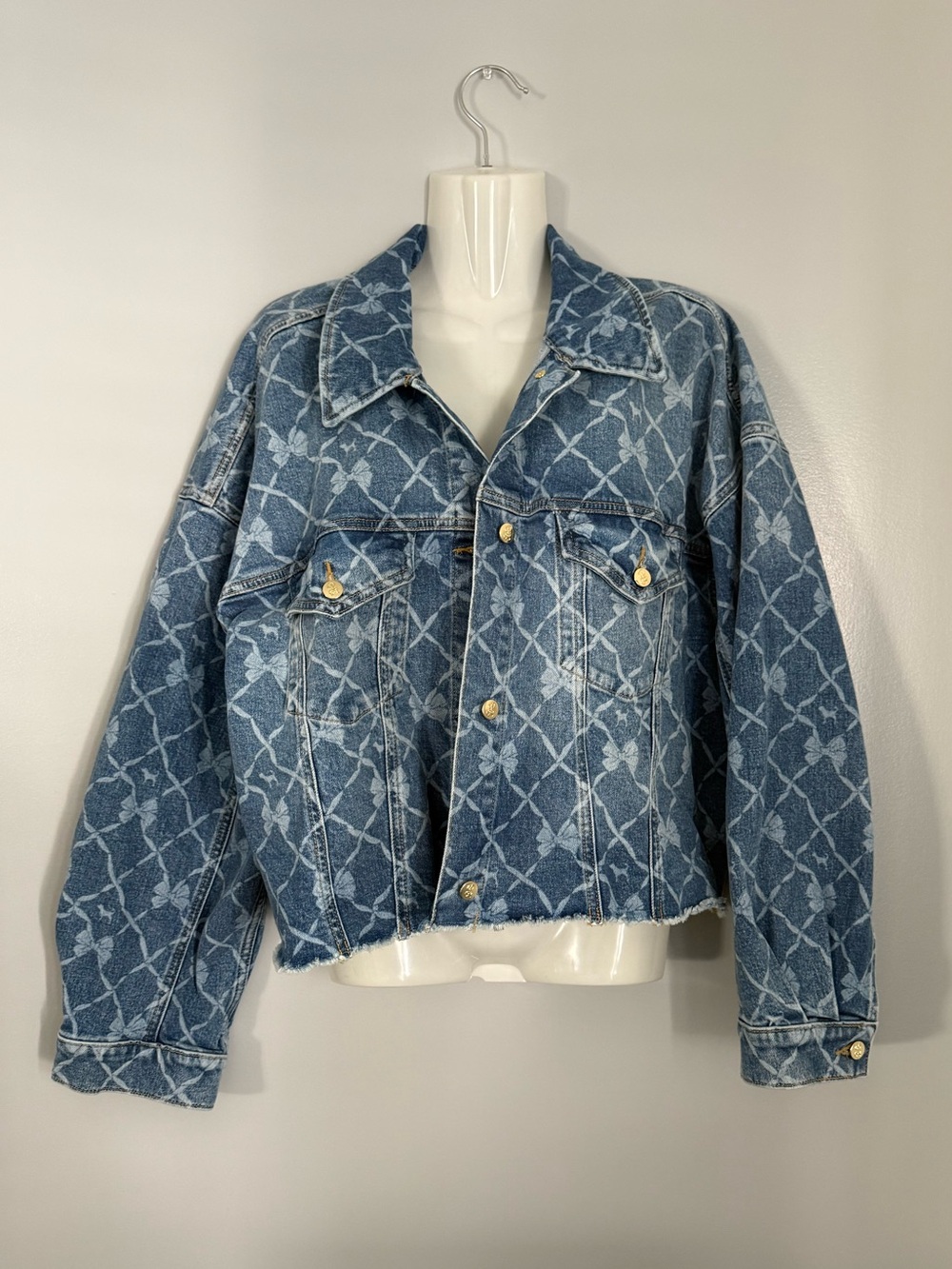 VS PINK x Loveshackfancy Denim Cropped Jacket with Embroidery